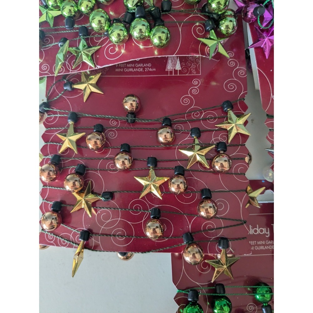 Vintage Holiday Time Mini Garland Lot Christmas Bead Star Garland 9 Ft